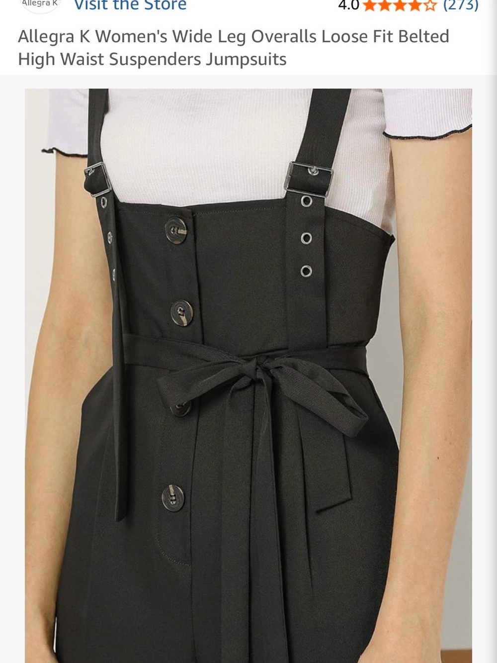 ITEM NO. 76: Allegra K Black Wide Leg Suspend Jumpsuit with Waist Tie